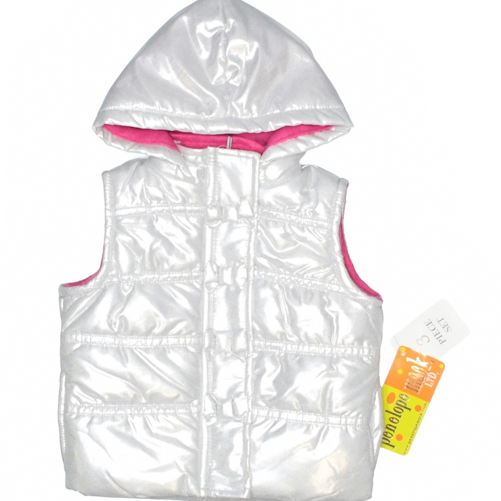 12 Month Penelope Mack: Silver & Pink Puffer Vest